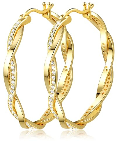 MILACOLATO Boucles D'oreilles Femme Argent Créoles Torsadées Or Étincelantes En Zircon Cubique Légères, Mode et Polies Hypoallergéniques 20/30MM