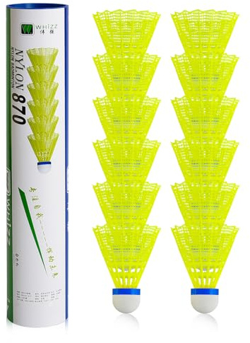 BAIHUALIN WHiZZ Nylon Badminton Bälle Langlebige Federbälle für Indoor und Outdoor Training, Übung, Freizeit, Einsteiger, 12x Gelb-Blau
