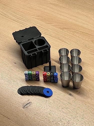 Selfmade Schockbesteck mit Box + Würfel + Becher - Knobelbesteck Schocken Knobeln (Schock Achter to go, Blau)