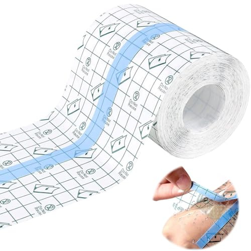 KIKVTER Benda Trasparente Impermeabile, 10CM x 10M Cerotti Elastici Fissaggio,Pellicola Tatuaggi,Bendaggio Antiallergico,Trasparentes Nastro per Medicazione,Pellicola per Ferite, Sport, Bagno
