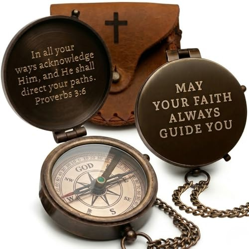 Baptism Gifts for Boys – Confirmation & First Communion Compass Gift – Catholic Christian Brass Pocket Compass with Scripture – Religious Keepsake for Christening – Gift for Godson, Son, or Grandson