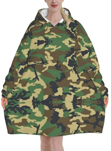 MELPHI Grüner Militär-Camouflage-Druck Decke Hoodie geeignet für Valentinstag, Erntedankfest, Weihnachten, Neujahr und andere kalte Jahreszeiten.