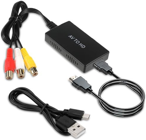 AV Zu HDMI Converter,RCA Auf HDMI, 1080P AV Auf HDMI Adapter, Cinch Auf HDMI Adapter Mit HDMI-Kabel Für PS2/PS3/Xbox/SNES/N64/STB/VHS/VCR Videorecorder DVD, Unterstützt PAL/NTSC