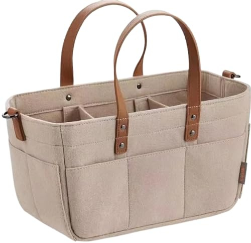 Wedhapy Caddy de Pañales para Bebés, Organizador de Guardería Plegable, Bolsa de Fieltro, Color Beis