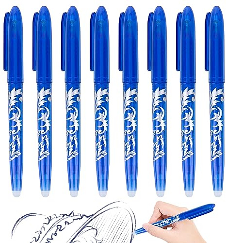 XCRPRT Bolígrafo borrable de gel, 8 unidades de tinta azul, suministros de oficina para estudiantes, bolígrafo fricción 0,5 mm