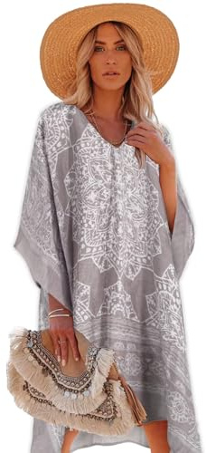 Breezy Lane Kaftan Cover Up Beachwear para mujer, vestido de playa, bikini, traje de baño, diseño floral, funda de cafetán