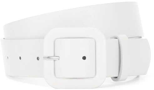 WHIPPY Women Leather Belt Candy Color Fashion Square Buckle Belt Ladies Belt for Jeans Pants Dresses, White, M