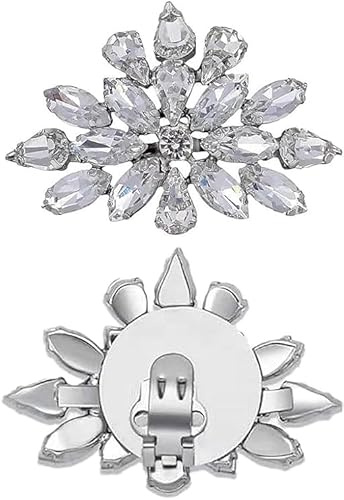 TRIXES Pinzas plateadas para zapatos con diamantes de imitación, pinzas de cristal para zapatos de tacón alto, paquete de 2