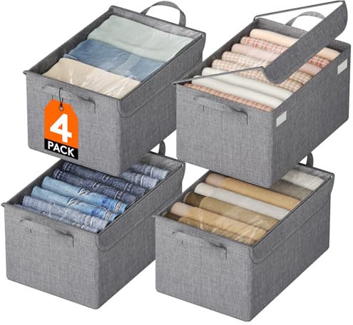Lifewit Set di 4 Scatole Portaoggetti Oxford Con Coperchio Trasparente, Organizer Armadio, Contenitori per Armadio Salvaspazio, Organizer Cassetti, Vestiti, Libro, Giocattoli, Grigio Chiaro, Piccolo