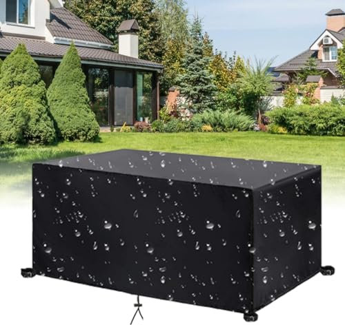 Wasserdichte Gartenmöbel-Sets für den Außenbereich, 190 x 100 x 75 cm, schwarz, würfelförmig/rechteckig, Terrassentisch, Stuhl und Sofabezüge, Schutzhülle für Outdoor-Rattan-Möbel