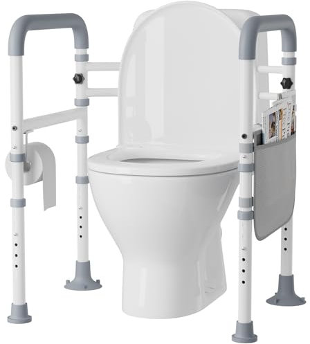 Yornoli Toilet Frame for Disabled and Elderly Adjustable Toilet Safety Support Frames with Non-Slip Handles Foldable Design Includes Toilet Paper Holder & Storage Bag Disability Toilet Bathroom Aids