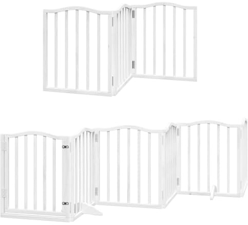 vidaXL Hundgrind hopfällbar dörr vit 12 paneler 600 cm poppel, hundgrind med dörr, hundgrind för trappor, valpgrind