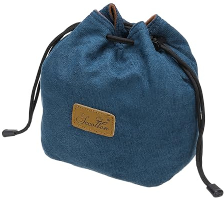 PATIKIL Pochette Souple pour Appareil Photo, Taille M, Étui de Protection Antichoc avec Cordon de Serrage en Flanelle Compatible avec Les Objectifs d'Appareil Photo Nikon, Bleu