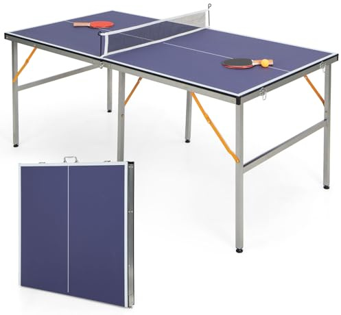 LIFEZEAL Ping Pong Table, Mini Tischtennisplatte aus Metall, Ping Pong Tisch mit Netz, Bälle, Schläger, Faltbare Tischtennistisch für Tischtennissport 180 x 90 x 76 cm