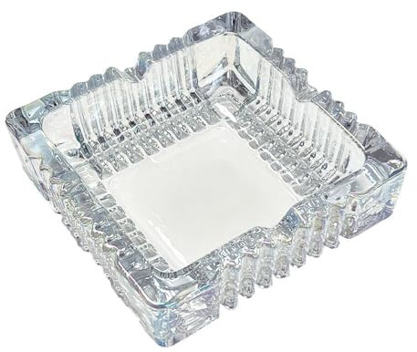 Murago - Glasaschenbecher mit Rainbow Schimmer eckig ca.12x12x3,7cm - Tischascher für draußen Tischaschenbecher viereckig Gastronomie Edler Dekorativer Aschenbecher Glas transparent