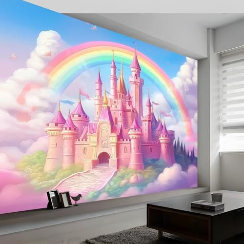 Papier Peint Intissé Panoramique - Château Fantastique et Magique pour Enfant Adulte Chambre Décoration - Rose Personnalisé Murales 250 x 175 cm