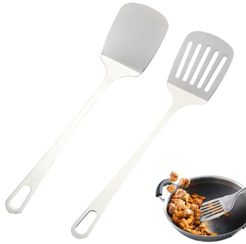 2 stycken stekspade rostfritt stål spatel set – silverspatel slitsad stekspade för non-stick köksredskap diskmaskinssäker