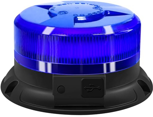 AnTom lampeggiante blu di emergenza batteria,12V-24V LED lampeggiante 9 Modalità Luce LED Stroboscopica con 3m Cavo Alimentazione Base Magnetica Auto per trattori golf UTV