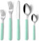 BEWOS Besteck Set für 6 Personen, 30 teilig besteckset Lichtgrün inkl. Messer, Gabel, Löffel, Farbige Griffe camping besteck, Spülmaschinenfest