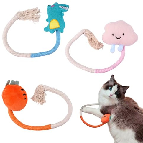 3 Palitos Juguetes Gatos Interactivos, Cuerdas de Mordida de Juguete de Hierba Gatera, Juguete para Gatos Resistente a las Lágrimas, Gato Juguete para Limpiar Los Dientes y Contra el Mal Aliento