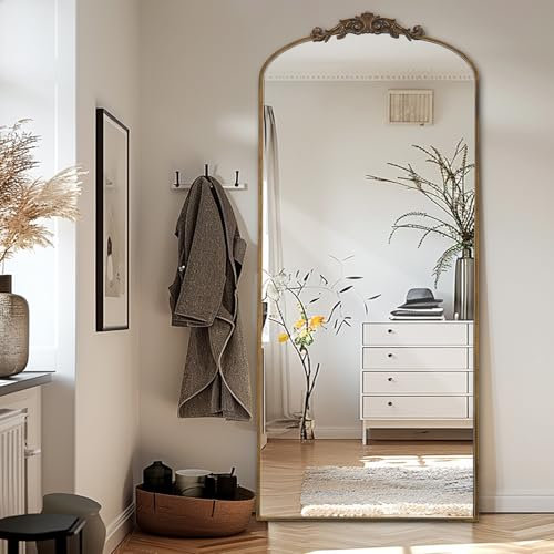 LunaMirror Filigree - Espejo de pie (180 x 76 cm, espejo de cuerpo entero, vintage, Sierlijke Gesneden Applicatie, retro, decoración del hogar, espejo de pared, voor Woonkamer Slaapkamer Hal Entree