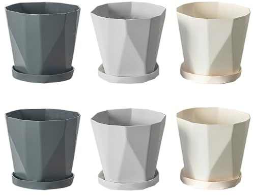 Yeqqzq 6 Pack Plastic Plant Pots, 17cm Multicolor Flower Pots with Drainage Holes and Trays for Flowers Herbs Succulents Cactus