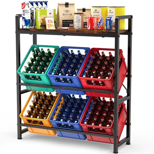 Estantería para 6 Cajas de Bebidas con Estante, Estante para Bebidas de Metal con Soporte Regulable en Altura, Sólido estante para cerveza, frutas, agua, capacidad de carga 340 kg, 32 x 102x 117 cm