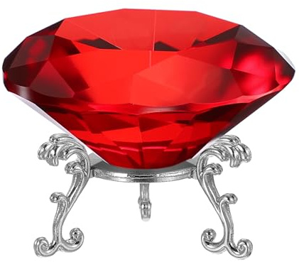 PATIKIL Presse-Papiers En Cristal Diamant 80mm / 3.15 Pour Mariage Rouge | Presse-Papiers En Cristal Avec Base Métallique Argentée, 19mm Pour Décoration De Bureau À Domicile, Fête