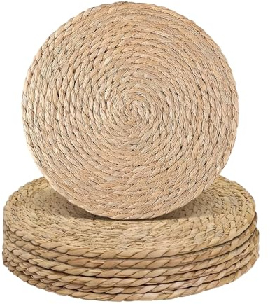 comfoyar Juego de 6 Manteles Individuales Trenzado Redondo Natural, Salvamanteles Individuales de Manteles Resistente al Calor para Cocinas y Comedores Decoración de Mesas para Fiestas 33cm