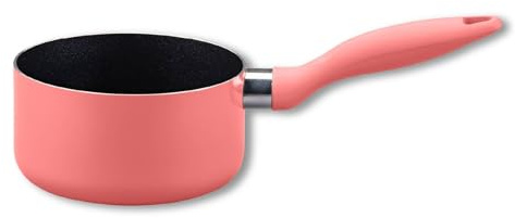 Fackelmann Mini cacerola de 14 cm de diámetro de aluminio prensado reciclado, revestimiento cerámico, rosa suave, apta para cocinas de gas, eléctricas y vitrocerámicas