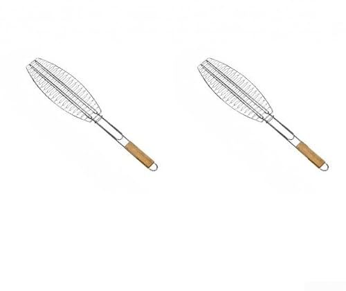 Cesta de acero inoxidable para parrilla de pescado con mango de madera grande, pescado para barbacoa al aire libre, herramienta giratoria para parrillas eléctricas de gas de carbón, para carne fácil