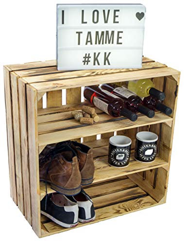 grosse geflammte massive Obstkiste TAMME mit zwei Einlegeböden / Zwischenbrettern ca 55 x 55 x 30cm Bücherregal / Schuhregalkiste Regalkiste Apfelkiste / Weinkiste Regalkiste Ablageregal