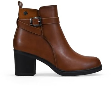 BOSANOVA Botines de Mujer con caña Baja de 14 cm, tacón Ancho de 6'4 cm y Detalle de Tira con Hebilla Decorativa en el Lateral. Cierre con Cremallera Interior. Calzado para Mujer Cuero 41