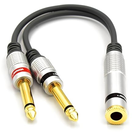 VITALCO 6.35mm Jack Y Splitter Large 1/4 TRS Stereo Female to 2x Male Mono TS Audio Cable Adapter
