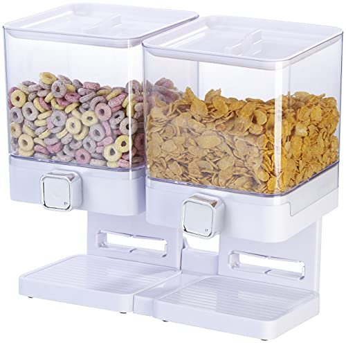 Rosenstein & Söhne Müsli Aufbewahrung: Doppel-Spender für Cerealien & Snacks, 33,5 x 30,5 x 16,5 cm, weiß (Müsli Vorratsdose, Cornflakes Aufbewahrung, Frischhaltedosen)