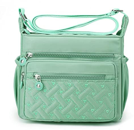 Milky Way Damen Mittelgroß Umhängetasche mit Mehreren Taschen, Wasserdichte Nylon Handytasche zum Umhängen Crossbody Bag für Reisen, Wanderungen und den Alltag (lichtgrün)
