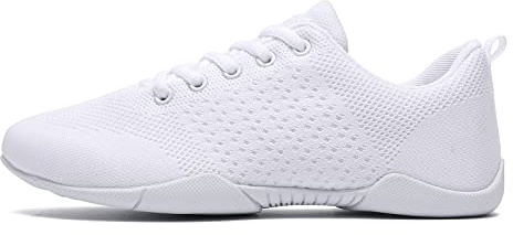 TWDKCHER Youth Cheer Shoes Girls White Cheerleading Shoes Dance Athletic Training Breathable Fabric Dancing Lightweight Competition Comfortable Sport Kids Girls Cheer Sneakers