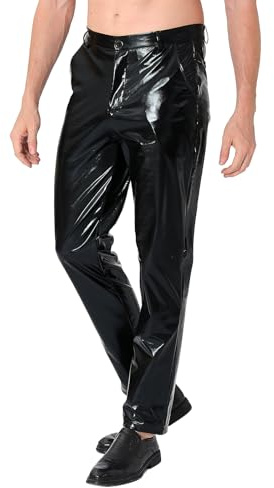 COSAVOROCK Pantaloni da Discoteca Anni 70 Uomo Pantalone in Pelle Metallizzati Nero 32W