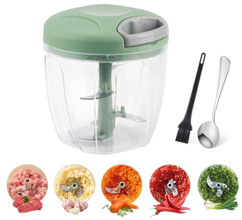 Suevut Tritatutto manuale 900 ml, Tritatutto a Corda, Trita Verdure Manuale, 4 Lame In Acciaio Inossidabile, per Aglio Trita Carote Mandorle Spezie (verde)