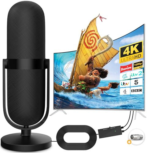 2023 Upgrade TV Aerial - Indoor TV Aerial 480 Miles Range Reception with Amplifier Signal Booster, Freeview TV Antenna Support 4K/ 1080P/VHF/UHF/DAB Radio All TV with 16.4Ft Coax Cable