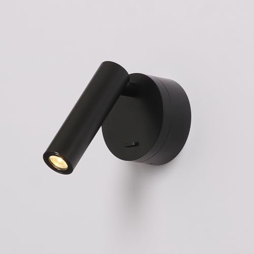 DAWALIGHT LED Wall Reading Light 3W 3000K Adjustable Wall Lamp with Switch for Bedroom Living Room Hotel Desk Bedside, Aluminum, Black