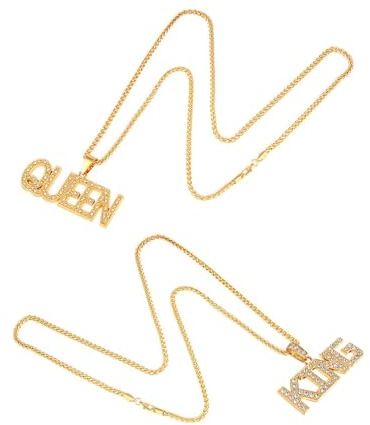 KRYMSON Förpackning med 2 hiphop-halsband, guldkedja för män, stor guldkedja, rapparhalsband, kung-hängsmycke, drottning hängsmycke, perfekt för karneval, temafest