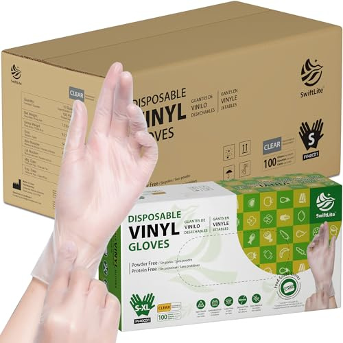 SWIFTLITE Guanti usa e getta in vinile, per uso alimentare, senza lattice, senza polvere, guanti in plastica trasparente per cucinare, pulire la casa, preparazione degli alimenti (1000, L)