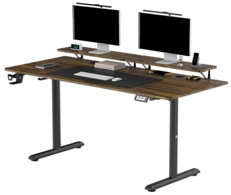 Ultradesk - Scrivania da gioco di grandi dimensioni - HIGHLANDER XXL - Scrivania per computer con struttura in acciaio - Spazio per due monitor - Archiviazione per ufficio - 160x70 cm - Marrone