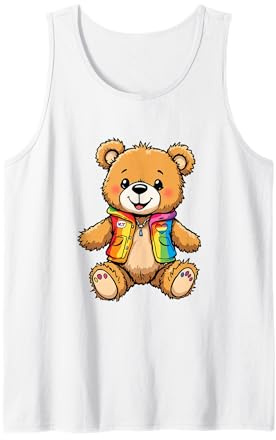 Adorable Teddy Bear With Pride Rainbow Vest Tank Top