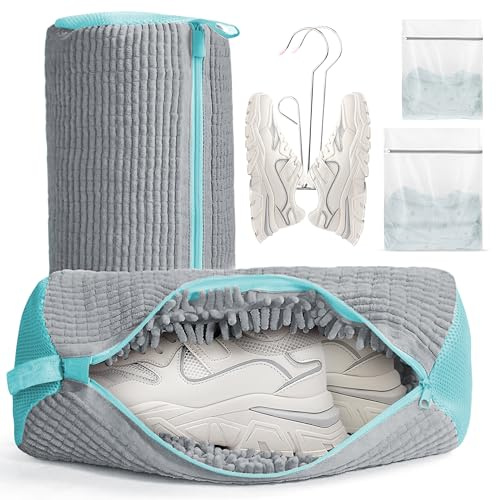 6 Pcs Shoe Washing Machine Bag Set - Trainer Shoe Bag Laundry with Zips 360° Cleaning Reusable Shoe Cleaner for Sneakers Canvas Tennis Running Shoes
