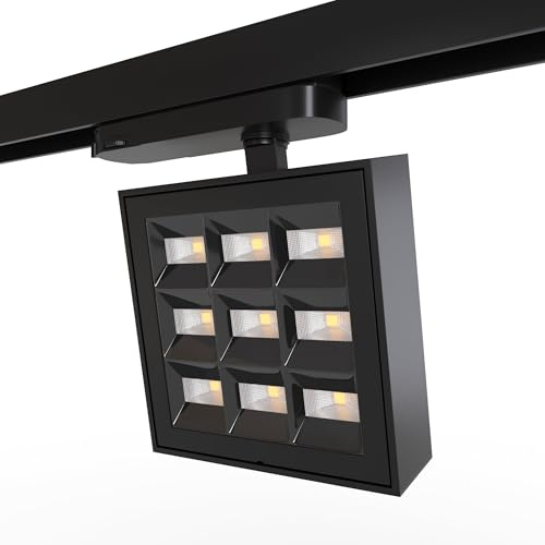 B·LED BARCELONA LED - Proyector LED cuadrado para carril trifásico - Potencia ajustable: 12-42W - 4000K - CRI 90 - Ángulo 35° x 70° - Blanco Neutro