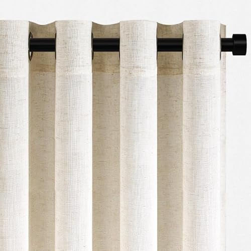 Topfinel Cortinas Salon Modernas 2 Piezas Cortina Dormitorio Visillo Lino para Infantiles Habitacion de Raya Gasa Suave Translucidas Boho Cortinas con Ojales Decorativas Lino Natural 140x245cm