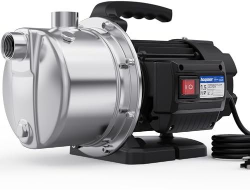 Acquaer 115V Shallow Well Garden Pump, Stainless Steel, Sprinkler Water Transfer Draining Irrigation Pump 1210 GPH, for Water Removal Lawn Garden,1.5 HP Portable