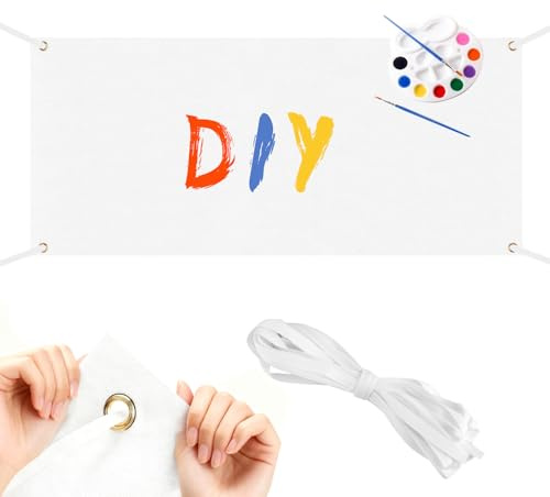 Striscione Bianco Grande 300 x 50cm Striscione Bianca Banner Personalizzato Vuota Personalizzato con Corda da 6 m per DIY Disegno Eventi Interni ed Esterni
